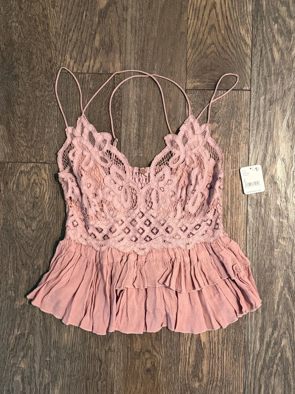 NWT Free People Adella Mauve Lace and Ruffle Top